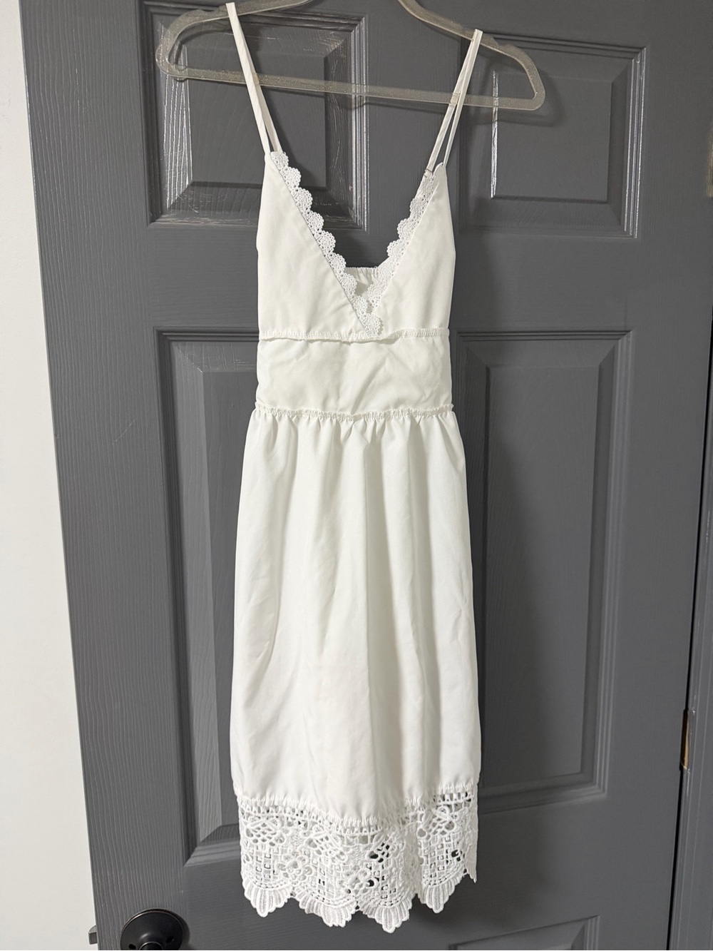 White Lace-Trim Spaghetti Strap Mini Dress